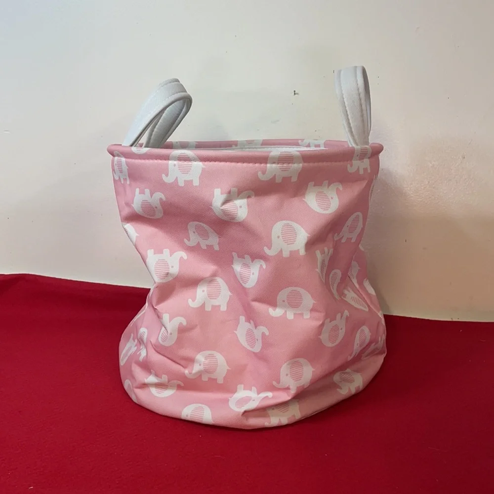 TM Designs Kids Storages Baskets Canvas Pink & White Elephants lot of 2